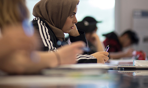 Student in writing class